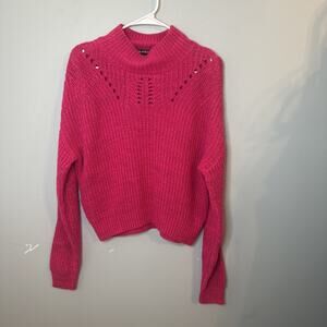 BLANKNYC Women X-Small Sweater Knit Mock Neck Cropped Bellamy Hot Pink